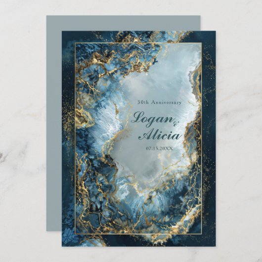 Modern Abstract Navy Indigo Gilded Marble Wedding Kaart (Voorkant / Achterkant)