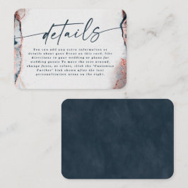 Modern Abstract Navy & Roos Gold Wedding Details Informatiekaartje