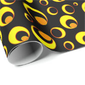 Modern abstract ontwerp, gele cirkels op zwart cadeaupapier (Rol Hoek)