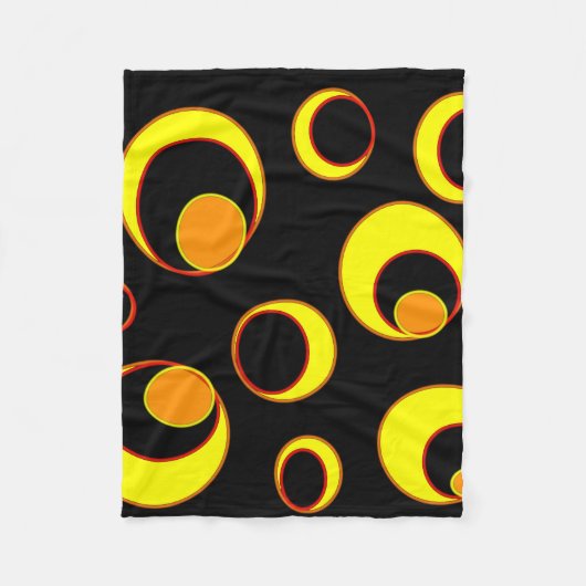 Modern abstract ontwerp, gele cirkels op zwart fleece deken (Voorkant)