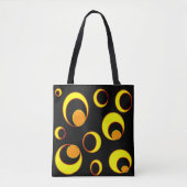 Modern abstract ontwerp, gele cirkels op zwart tote bag (Voorkant)