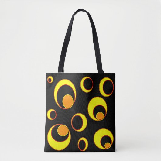 Modern abstract ontwerp, gele cirkels op zwart tote bag (Voorkant)