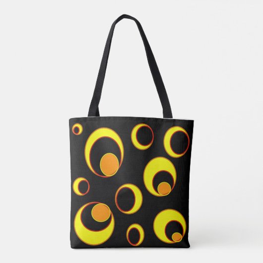 Modern abstract ontwerp, gele cirkels op zwart tote bag (Achterkant)