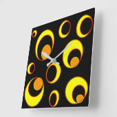 Modern abstract ontwerp, gele cirkels op zwart vierkante klok (Hoek)