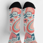 Modern abstract oranje blauwgroen bloemenhart mono sokken (Top)