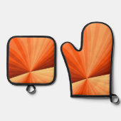 Modern Abstract Oranje Rood Vanilla Grafisch Fract Ovenwant & Pannenlap Set (Voorkant)