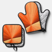 Modern Abstract Oranje Rood Vanilla Grafisch Fract Ovenwant & Pannenlap Set (Voorkant / Achterkant)