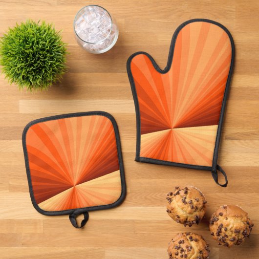 Modern Abstract Oranje Rood Vanilla Grafisch Fract Ovenwant & Pannenlap Set (Top down)