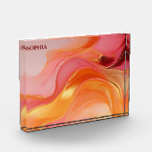 Modern Abstract-Oranje roze en goud- Fotoblokken (Links)