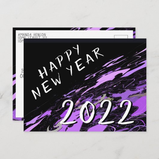 Modern Abstract Paars gelukkig nieuwjaar 2022 Briefkaart (Voorkant / Achterkant)