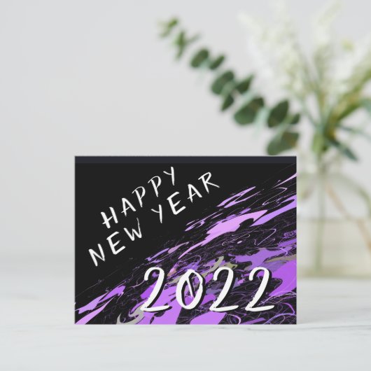 Modern Abstract Paars gelukkig nieuwjaar 2022 Briefkaart (Staand voorkant)