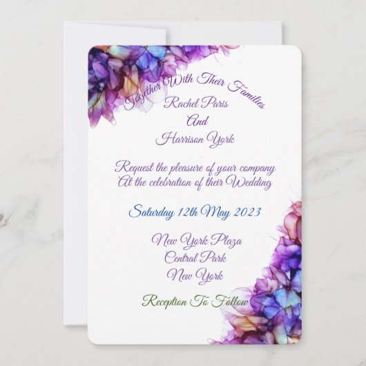 Modern Abstract Paars Haze Alcohol Ink Wedding Kaart (Voorkant)