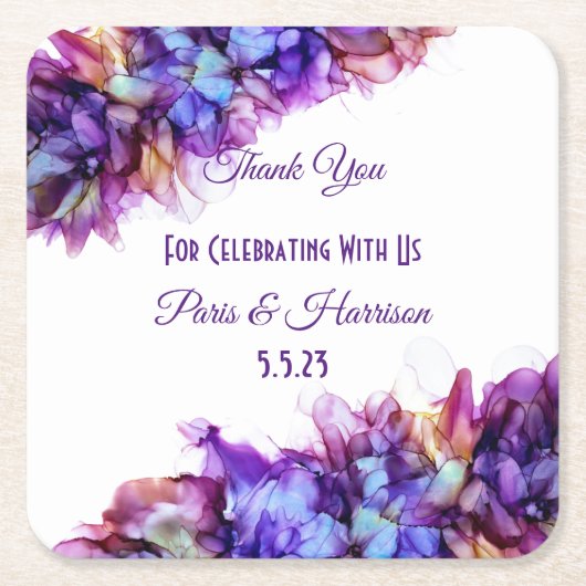 Modern Abstract Paars Haze Alcohol Ink Wedding Kartonnen Onderzetters (Voorkant)