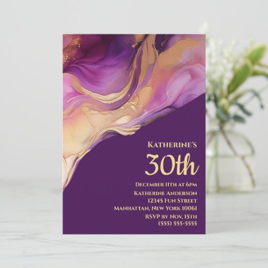 Modern Abstract Paarse roze en goud- Kaart (Staand voorkant)