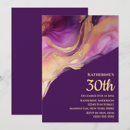 Modern Abstract Paarse roze en goud- Kaart (Voorkant / Achterkant)