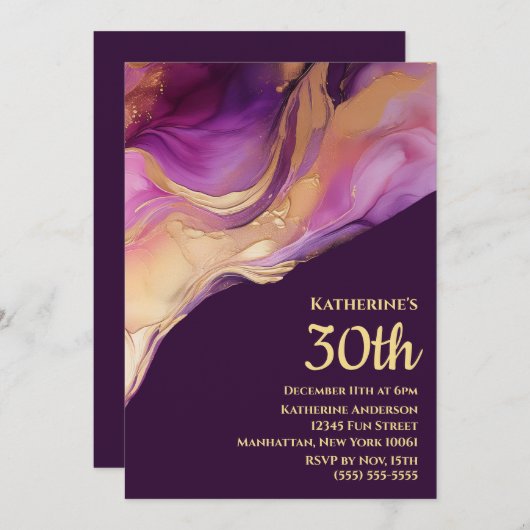 Modern Abstract Paarse roze en goud- Kaart (Voorkant / Achterkant)