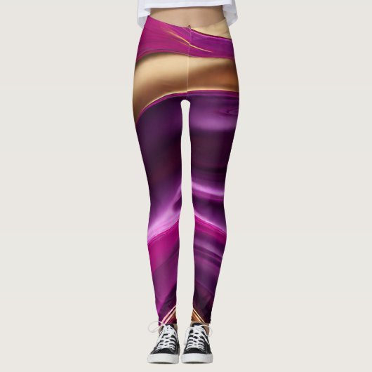 Modern Abstract-Paarse Roze en Goud- Leggings (Voorkant)