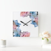 Modern Abstract Paint Splash Inks Blue Pink Vierkante Klok (Huis)