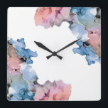 Modern Abstract Paint Splash Inks Blue Pink Vierkante Klok<br><div class="desc">Experimenting with alcohol inks I was able to get some wonderful effects and beautiful colors. Hues of blue,  pinks and purples with touches of gold.

Display it in your modern home decor for a touch of color.</div>