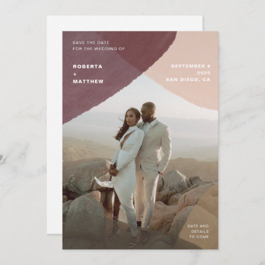Modern Abstract pastel foto-overlay bruiloft Save The Date (Voorkant / Achterkant)