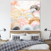 Modern abstract pastel licht roze en beige canvas afdruk (Insitu (Slaapkamer))