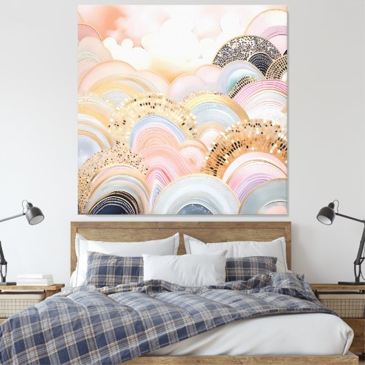 Modern abstract pastel licht roze en beige canvas afdruk (Insitu (Slaapkamer))