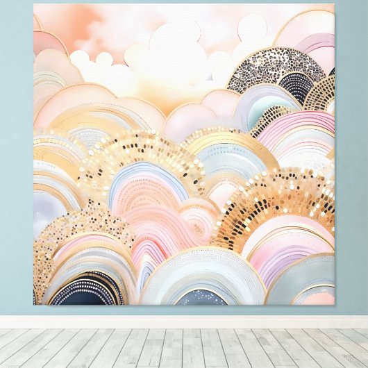 Modern abstract pastel licht roze en beige canvas afdruk (Insitu (Houten vloer))