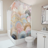 Modern abstract pastel licht roze en beige douchegordijn (In situ)