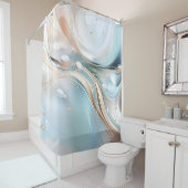 Modern abstract pastel lichtblauw en blush roze douchegordijn (In situ)