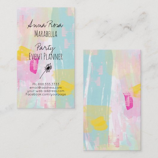 *~* Modern Abstract pastel turquoise roze geel Visitekaartje (Voorkant / Achterkant)