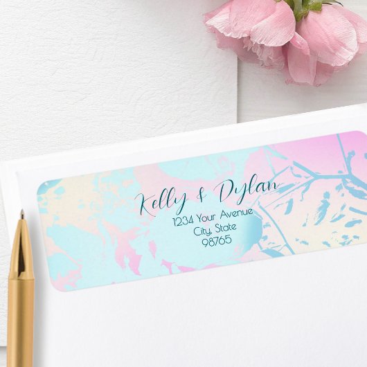 Modern Abstract Pastel Wedding Address Etiket