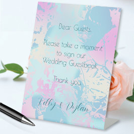 Modern Abstract Pastel Wedding Guestbook Reclamebord Met Voetstuk
