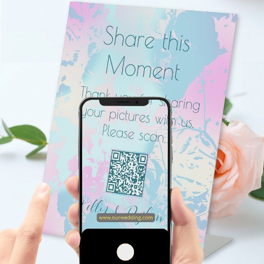 Modern Abstract Pastel Wedding Photo Share QR Code Reclamebord Met Voetstuk