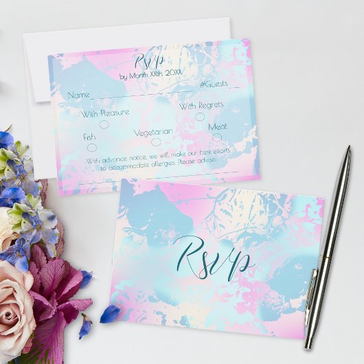 Modern Abstract Pastel Wedding RSVP Card Kaartje