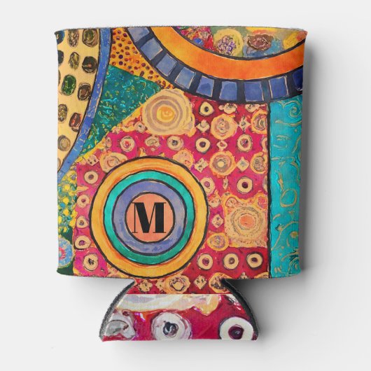 Modern Abstract Patchwork Patroon Monogram Blikjeskoeler (Voorkant)
