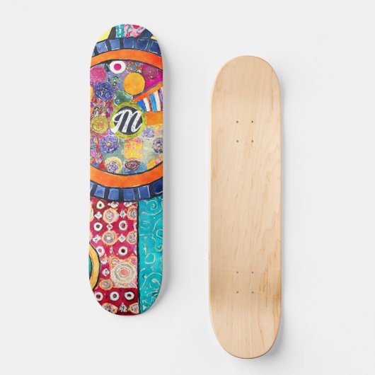 Modern Abstract Patchwork Patroon Monogram Persoonlijk Skateboard (Voorkant)