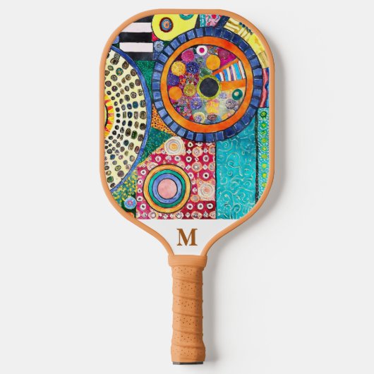 Modern Abstract Patchwork Patroon Monogram Pickleball Paddle (Voorkant)