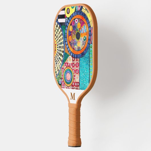 Modern Abstract Patchwork Patroon Monogram Pickleball Paddle (Links)