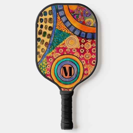 Modern Abstract Patchwork Patroon Monogram Pickleball Paddle (Voorkant)