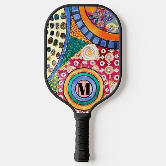 Modern Abstract Patchwork Patroon Monogram Pickleball Paddle (Achterkant)