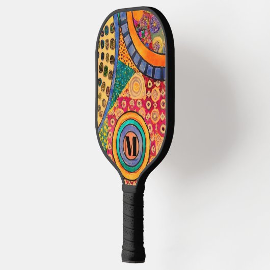 Modern Abstract Patchwork Patroon Monogram Pickleball Paddle (Links)