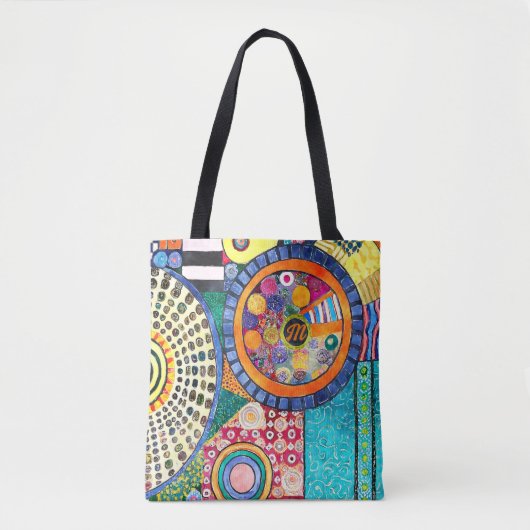 Modern Abstract Patchwork Patroon Monogram Tote Bag (Voorkant)