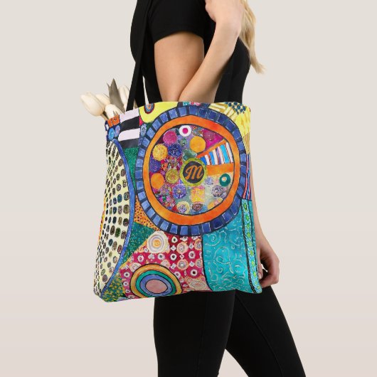 Modern Abstract Patchwork Patroon Monogram Tote Bag (Dichtbij)