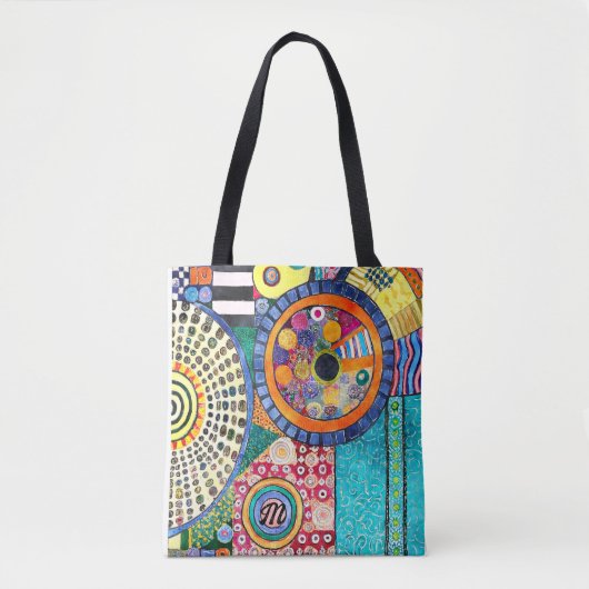 Modern Abstract Patchwork Patroon Monogram Tote Bag (Voorkant)