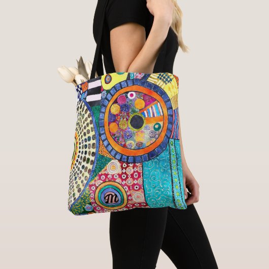 Modern Abstract Patchwork Patroon Monogram Tote Bag (Dichtbij)