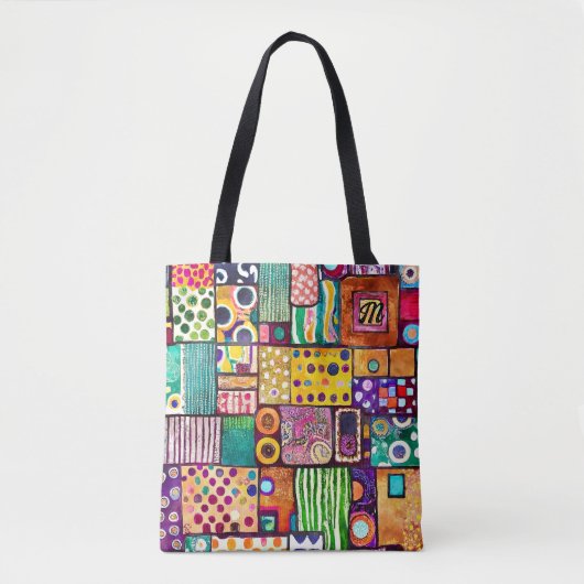 Modern Abstract Patchwork Patroon Monogram Tote Bag (Voorkant)
