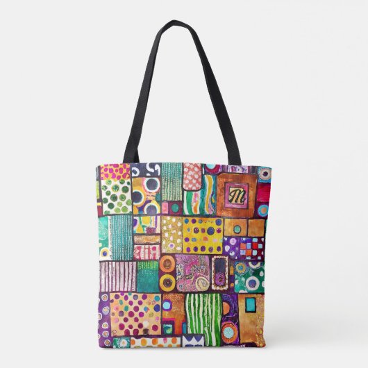 Modern Abstract Patchwork Patroon Monogram Tote Bag (Achterkant)