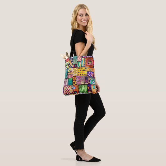 Modern Abstract Patchwork Patroon Monogram Tote Bag (Op model)