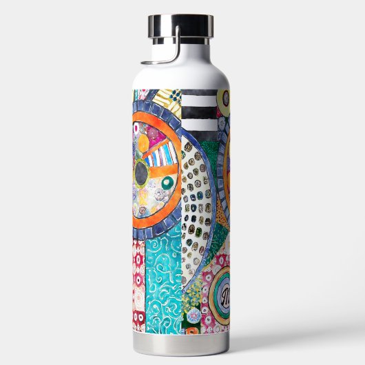 Modern Abstract Patchwork Patroon Monogram Waterfles (Rechts)