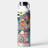 Modern Abstract Patchwork Patroon Monogram Waterfles (Voorkant)